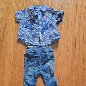 Ralph Lauren Polo 0-3 Month Baby Outfit Denim Jeans Button Down Shirt